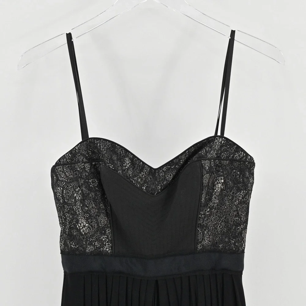 BCBGMAXAZRIA Kore Lace Strapless Mini Dress Size XS Black Goth Ruched Bubble Hem